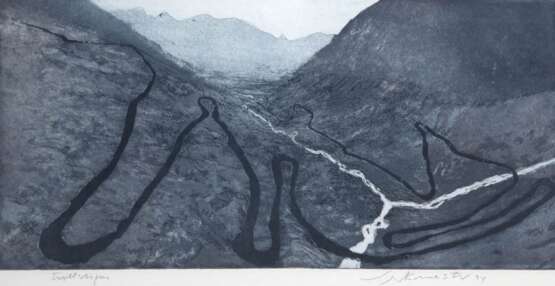 Werkmeister, Wolfgang (1941 Berlin) "Trollstigen-Norwegen", Radierung, sign. u.r. und dat. ´84, bez. u.l., 20x40 cm, hinter Glas und Rahmen - photo 1 Werkmeister, Wolfgang (1941 Berlin) "Trollstigen-Norwegen", Radierung, sign. u.r. und dat. ´84, bez. u.l., 20x40 cm, hinter Glas und Rahmen - photo 1