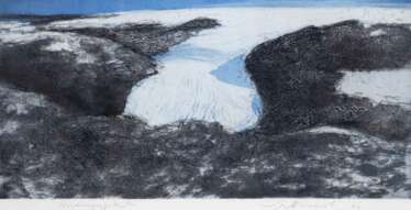 Werkmeister, Wolfgang (1941 Berlin) "Hardangerjokulen-Norwegen", Radierung, sign. u.r. und dat. ´94, 20x39 cm, hinter Glas und Rahmen