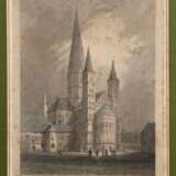 "Bonn Chatedral-Domkirche zu Bonn", Stich von Howe nach Tombleson (1795-1846), stockfleckig, 18x13 cm, im Passepartout hinter Glas und Rahmen - Foto 1