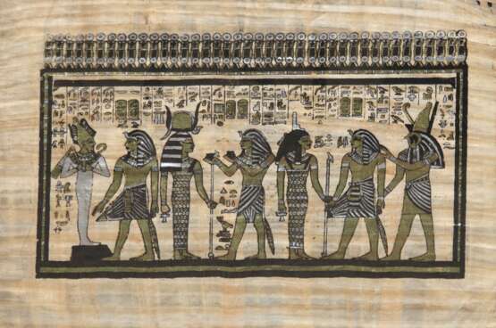 "Szenen aus der Ägyptischen Geschichte", Papyrusmalerei, 30x39,5 cm, hinter Glas und Rahmen - photo 1