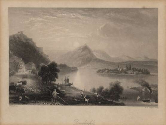 "Burgruine Drachenfels, Ansicht von Rolandseck", Stahlstich v. A.H. Payne nach Witthöft, Blatt an den Rändern gebräunt und min. fleckig, 14x18 cm, im Passepartout hinter Glas und Rahmen - фото 1 "Burgruine Drachenfels, Ansicht von Rolandseck", Stahlstich v. A.H. Payne nach Witthöft, Blatt an den Rändern gebräunt und min. fleckig, 14x18 cm, im Passepartout hinter Glas und Rahmen - фото 1