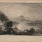 "Burgruine Drachenfels, Ansicht von Rolandseck", Stahlstich v. A.H. Payne nach Witthöft, Blatt an den Rändern gebräunt und min. fleckig, 14x18 cm, im Passepartout hinter Glas und Rahmen - фото 1