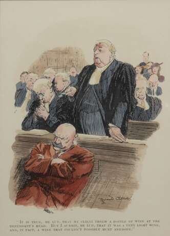 Cleaver, R. "Im Gerichtssaal", kolorierte Grafik, 24x17 cm, hinter Glas und Rahmen - фото 1