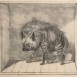 "Streifenhyäne", Grafik, 12,5x14 cm, im Passepartout hinter Glas und Rahmen - photo 1