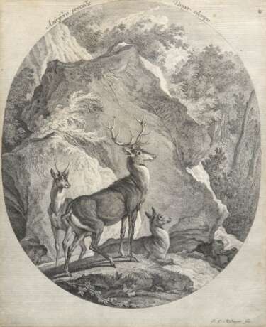 Ridinger, Johann Elias (1698 Ulm- 1767 Augsburg) "Vier Tageszeiten der Hirsche", Kupferstich, Blatt im unteren Bereich etwas wellig, 34,5x28 cm, im Passepartout hinter Glas und Rahmen - photo 1 Ridinger, Johann Elias (1698 Ulm- 1767 Augsburg) "Vier Tageszeiten der Hirsche", Kupferstich, Blatt im unteren Bereich etwas wellig, 34,5x28 cm, im Passepartout hinter Glas und Rahmen - photo 1