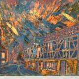 Fekete, Esteban (1924 Budapest-2009 Dieburg) "Dorfkirche und Alte Mühle in Pfungstadt", Farbholzschnitt, sign. u.r., 28x41 cm, im Passepartout hinter Glas und Rahmen - photo 1