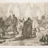 Arnheim, Clara (1870 Berlin-1943 Theresienstadt) "Fischmarkt in Bergen", Radierung, signiert u.r., betitelt u.l., 10x14,5 cm, im Passepartout (Malerin und Schriftführerin im "Verein Berliner Künstlerinnen… - photo 1