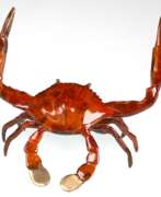 Overview. Bronze-Figur &quot;Krabbe&quot;, kalt emailliert in Orange, Unikat, 15x17x16 cm