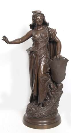 Bronze-Figur "Helvetia", braun patiniert, auf rundem Sockel, Ges.-H. 54 cm - photo 1