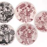 5 Monats-Wandplatten, Björn Wiinblad, Nymölle Dänemark, Keramik, dabei 2x Februar (1x rücks, best.), 2x Juni und August, Dm. je 15 cm - photo 1