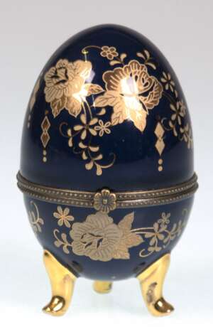 Ei-Dose, Limoge, kobaltbau mit Golddekor, Metallmontur, H. 9 cm - photo 1