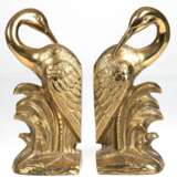 Paar Buchstützen, Messing, in Form von plastischen Reihern im Schilf stehend, H. 27 cm - photo 1