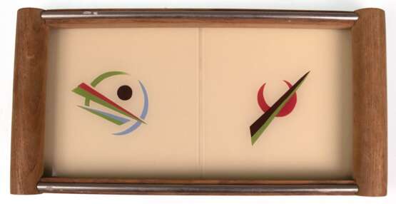 Art Deko-Tablett, ornamentaler Dekor, verglaster Boden, Metallmontur, 34xx17 cm - Foto 1