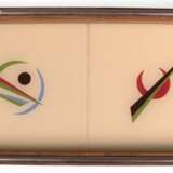 Art Deko-Tablett, ornamentaler Dekor, verglaster Boden, Metallmontur, 34xx17 cm - Foto 1