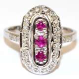 Ring im Art-Deco Stil, 925er Silber, rhodiniert, Brillanten 0,20 ct., Rubine 0,37 ct., RG 57, Innendurchmesser 18,1 mm - фото 1