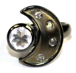 Massiver Ring, 925er Silber, schwarz rhodiniert, ca. 18,1 g, gelbe Topase und wohl ein rosa Amethyst, RG 59, Innendurchmesser 18,8 mm