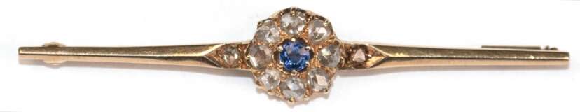 Diamant-Saphir-Nadel, 585er RG, mit 10 Diamantrosen und 1 rund facettierten Saphir besetzt, Ges.-Gew. 4,28 g, L. 6,0 cm - фото 1