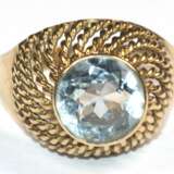 Aquamarin-Ring, 585er GG, aufgewölbter, durchbrochen gearbeiteter Ringkopf besetzt mit 1 Aquamarin von ca. 3 ct., Ges.-Gew. 4,72 g, RG 59 - photo 1
