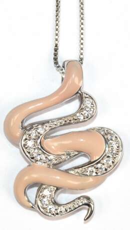 Kette mit Anhänger "Zwei Schlangen“, 925er Silber, altrosa emailliert, Zirkonia, Kettenlänge ca. 45 cm - фото 1 Kette mit Anhänger "Zwei Schlangen“, 925er Silber, altrosa emailliert, Zirkonia, Kettenlänge ca. 45 cm - фото 1