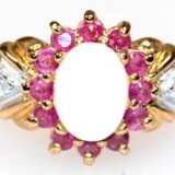 Ring, 925er Silber, vergoldet, echter Opal, Rubine und 2 kl. Diamanten, in rhodinierter Fassung, RG 52, Innendurchmesser 16,5 mm - фото 1