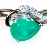 Ring, 925er Silber, smaragdfarbener Achat und Zirkonia, RG 54, Innendurchmesser 17,2 mm - фото 1