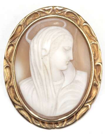 Brosche, 560er GG (56er Gold), wohl russisch, Kamee mit der Darstellung einer Madonna, Maße ca. 3,7 x 3,0 cm - фото 1 Brosche, 560er GG (56er Gold), wohl russisch, Kamee mit der Darstellung einer Madonna, Maße ca. 3,7 x 3,0 cm - фото 1