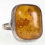 Bernstein-Ring, 925er Silber, rechteckiger Cabochon mit Sonnenflinten, RG 62 - фото 1