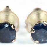 Ohrstecker, 416er WG, 10 kt., blaue Saphire ca. 4 mm Durchmesser, Silikonaufstecker, - Foto 1