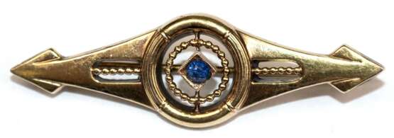 Jugendstil-Brosche, um 1900, 585er GG, ca., 2,1 g, Saphir, Maße ca. 4,3 x 1,4 cm - Foto 1