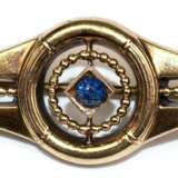 Jugendstil-Brosche, um 1900, 585er GG, ca., 2,1 g, Saphir, Maße ca. 4,3 x 1,4 cm - Foto 1