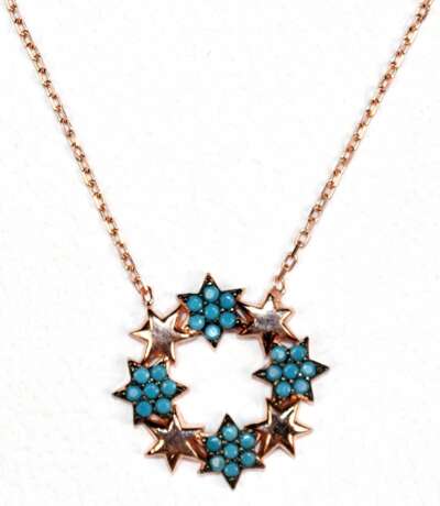 Collier “Sternenkranz“, 925er Silber, rot vergoldet, mit Türkisen, von ca. 42-46 cm tragbar, auf originaler Palette - фото 1