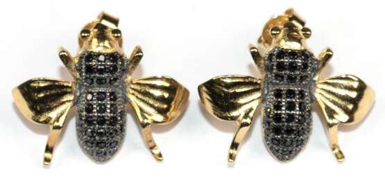 Paar Ohrstecker "Bienen“, 925er Silber, vergoldet, schwarzer Zirkonia, ca. 1,9 x 1,5 cm - фото 1 Paar Ohrstecker "Bienen“, 925er Silber, vergoldet, schwarzer Zirkonia, ca. 1,9 x 1,5 cm - фото 1