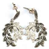 Florale Ohrringe, 925er Silber, rhodiniert, besetzt mit Markasiten und weißen Zirkonia, Maße ca. 3,5 x 1,9 cm - photo 1