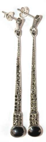 Lange Ohrringe, 925er Silber, mit Onyx und Markasiten besetzt, Länge ca. 5,5 cm - фото 1