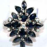 Ring, 925er Silber, tiefdunkelblaue Topase im Navette-Schliff und weiße Zirkonia, RG 53, Innendurchmesser 16,8 mm - фото 1