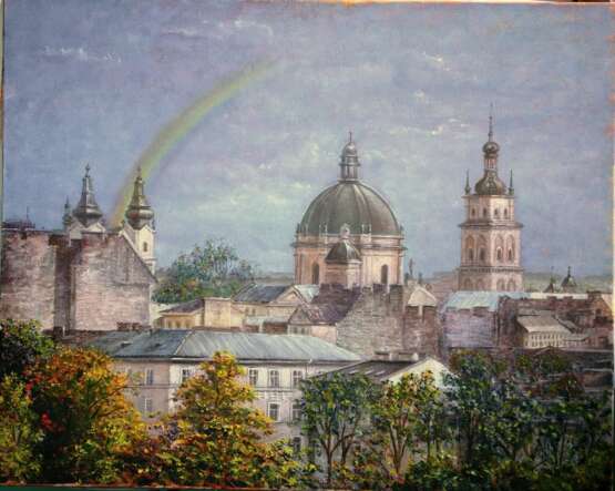 “Lviv Rainbow” Canvas Oil paint Realist Landscape painting 2016 - photo 1
