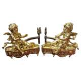 19th Century Pair of Putti Andirons in Gilt Bronze Бронза 19th century г. - фото 1