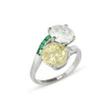 COLOURED DIAMOND, DIAMOND AND EMERALD 'TOI ET MOI' RING, ATTRIBUTED TO CARTIER - photo 1