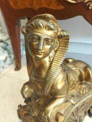 Pair of 19th Century Gilt Bronze Fire Dogs in the Ancient Egyptian Style