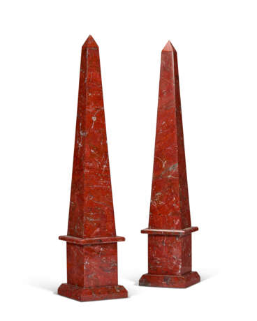 A PAIR OF LARGE RED MARBLE OBELISKS - photo 1