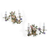 A PAIR OF AUSTRIAN GREEN-PAINTED ORMOLU AND ENAMEL TWO-BRANCH WALL-LIGHTS - photo 1