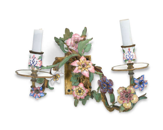 A PAIR OF AUSTRIAN GREEN-PAINTED ORMOLU AND ENAMEL TWO-BRANCH WALL-LIGHTS - photo 2 A PAIR OF AUSTRIAN GREEN-PAINTED ORMOLU AND ENAMEL TWO-BRANCH WALL-LIGHTS - photo 2