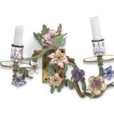 A PAIR OF AUSTRIAN GREEN-PAINTED ORMOLU AND ENAMEL TWO-BRANCH WALL-LIGHTS - photo 2