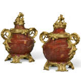 A PAIR OF FRENCH ORMOLU MOUNTED RED JASPER COVERED VASES - photo 1