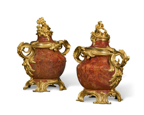 A PAIR OF FRENCH ORMOLU MOUNTED RED JASPER COVERED VASES - photo 1