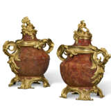 A PAIR OF FRENCH ORMOLU MOUNTED RED JASPER COVERED VASES - photo 1