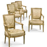 A SET OF FIVE LOUIS XVI GILT WALNUT FAUTEUILS - photo 1