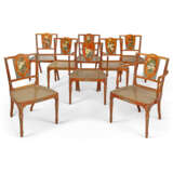A SET OF EIGHT LATE GEORGE III SATINWOOD AND POLYCHROME PAINTED DINING-CHAIRS - photo 1