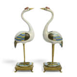A PAIR OF CLOISONNE ENAMEL CRANES ON ORMOLU STANDS - photo 1