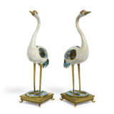 A PAIR OF CLOISONNE ENAMEL CRANES ON ORMOLU STANDS - photo 3